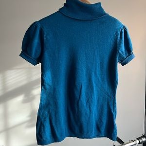 Banana Republic Blue Short Puff Sleeve Turtleneck Top Size M
